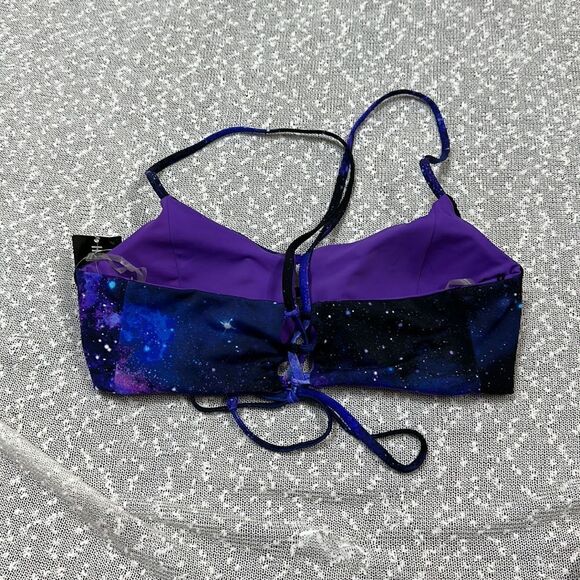 HOT TOPIC Galaxy Purple Lattice Reversible Swim Swimsuit Bikini Large NWT - Picture 7 of 13